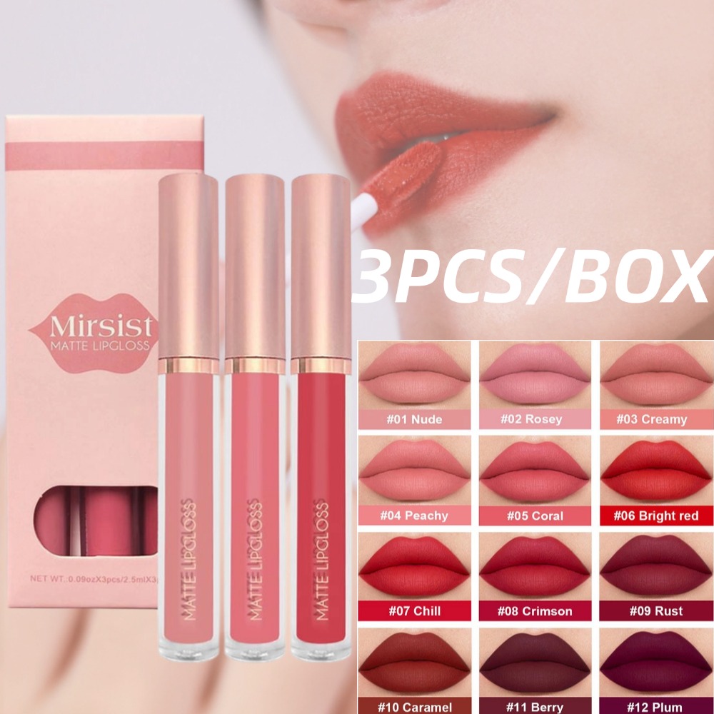 Matte Velvet Lip Tint Long Lasting - 3 Buah/Set Lip Gloss Nude Lipstik