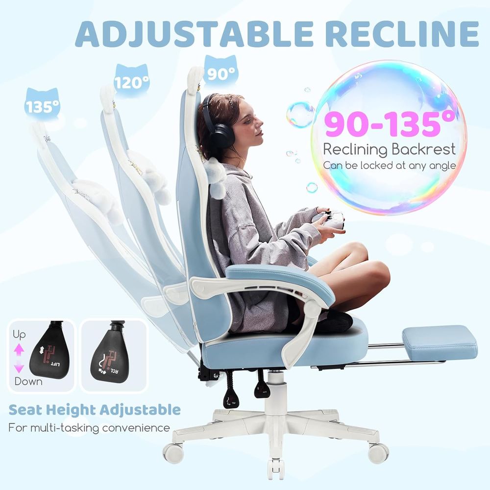 Kursi Gaming Ergonomis Biru/Pu - Massage ulasan dan harga