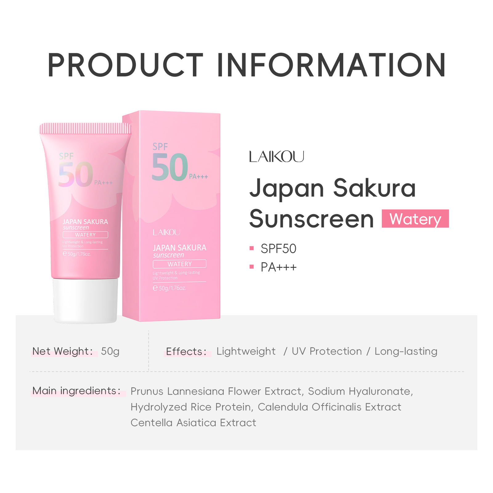 LAIKOU Sakura SPF50 PA+++ Losi - Spf 50 Waterproof Sunscreen ulasan dan harga